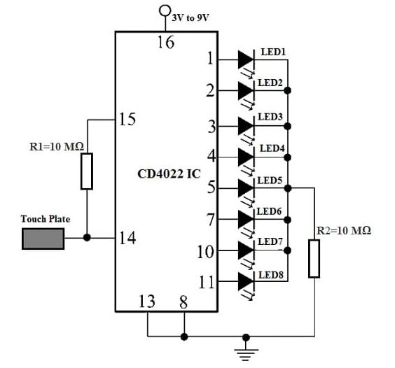 Gambling Game Circuit with CD4022 IC