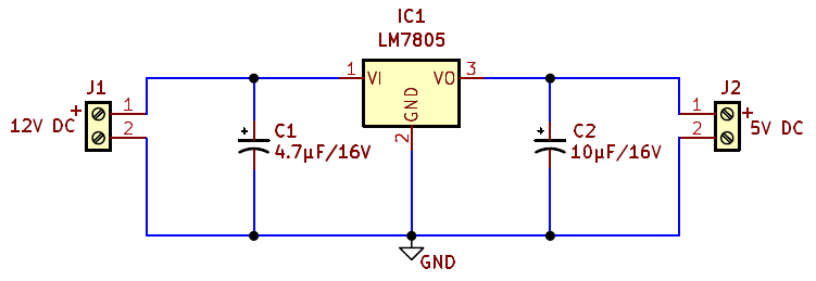 12V to 5V Conversion Using LM7805